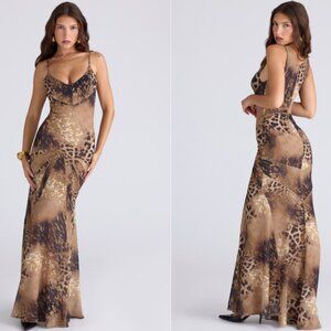 HOUSE OF CB 'Sacha' Leopard Print Georgette Panelled Maxi Dress